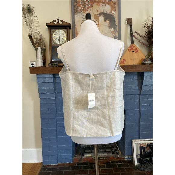 NEW Amazhiyu 100% Linen M Top Tank Womens Hemp Flax Tan Natural Minimal BOHO - Picture 4 of 13